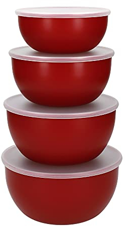 KitchenAid - Salatschüsseln aus Kunststoff mit Deckel, rot, 4er Set 355, 591, 828 und 1065 Millilitern