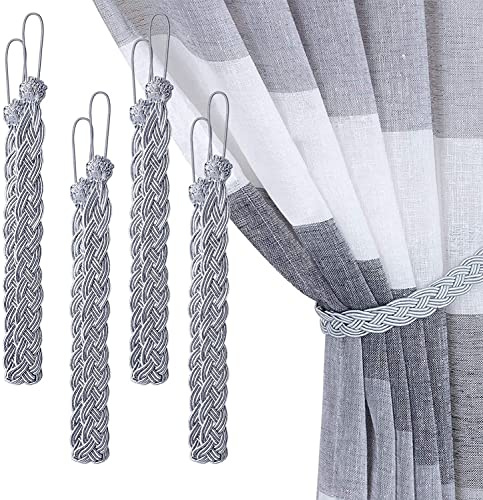 LATRAT 4 stycken flätad gardin gardinomtag gardin gardin gardinomtag krok för fönster gardin, silver