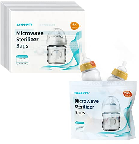 ECOOPTS 12 Count Microwave Steam Sterilizer Bags Reusable Micro-Steam Bags for Baby Bottles and Breast Pump Sterilizer Parts Microwave Steam Bags
