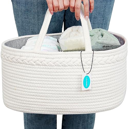 Casaphoria Diaper Caddy Organizer, Boho Rope Storage Basket Bin for Boys/Girls, Portable Caddy Organizer for Changing Table/Car（pack of 1）, cream white (MB2021025)