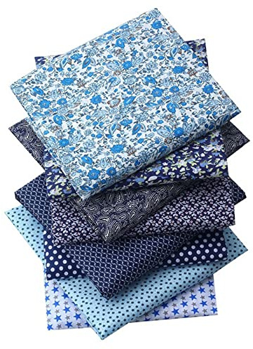 Cotton Craft Fabric Bundles, Fabric Fat Quarters Bundle 8PCS 50 x 50cm Patchwork Material for Sewing Patchwork Different Pattern Cloths DIY Scrapbooking Artcraft (Navy Blue-8)