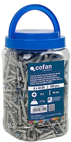 Cofan Pack de 500 Chevilles à frapper à collerette tête fraisée | Longueur : 40 mm | Diamètre : 6 mm