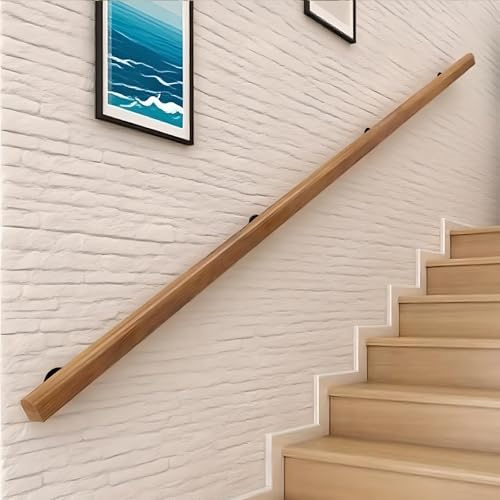 Dawselod Pasamanos de Madera Maciza 220cm,Montaje en Pared Antideslizante para Escaleras,Barandilla de Seguridad Resistente para Peldaños Interiores y Exteriores,Ideal para Mayores
