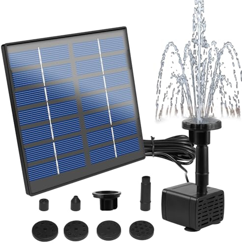 Pompe solaire de bassin - Fontaine solaire - 7 V - 1,5 W - Pompe à eau solaire avec 6 styles de fontaine - Pompe flottante pour jeu d'eau, salle de bain d'oiseaux, bac à poissons, 160 l/h