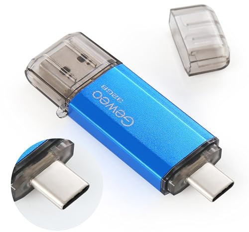 Memoria USB 32GB, Flash Drive USB 2.0 Pendrive 32GB 2 en 1 OTG USB C Memory Stick para Smartphones Android, Windows, Android, Pc, Tabletas y Otras Dispositivos USB o Tipo C (Azul)