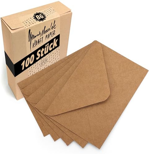 Japun – Briefumschläge (100 Stück) aus Kraft-Papier, Kuvert, Umschlag ohne Fenster - DIN B6-175 x 125 mm - braun