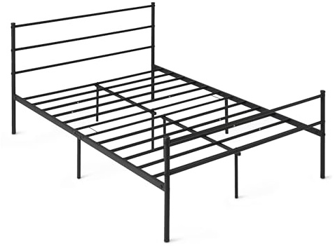 Amazon Basics Bed Frame with Headboard, Non-Slip with Steel Slats, Metal non foldable, 135W x 190L, Double, Black