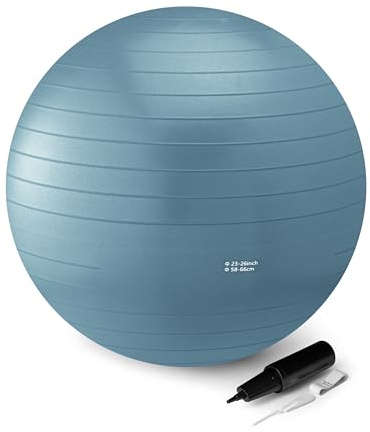 Amazon Basics Anti-Burst Exercise Ball with Quick-Inflate Air Pump, 23-26 Diameter, Aqua