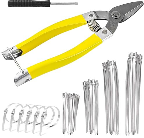 120 Stück Edelstahl Kabelbinder Metall mit Zange und Schraubendreher, UV Beständig 300/250/200/150 mm, für MaschendrahtzäUne und Abgasmanschetten im Außenbereich (Silber)