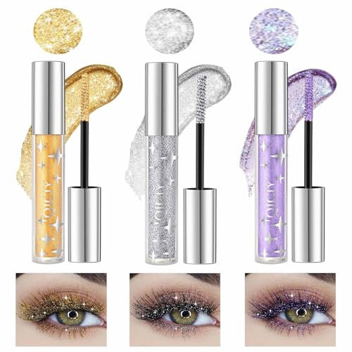 Mascara Pailleté Volume et longueur Longue durée Scintillant Waterproof Curl,Anti-Sweat,No Blooming,Multi Colored for Eyelashes Kit de Mascara Pour les Yeux Des Femmes (A, 3 Colors/Set)