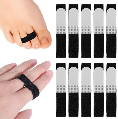 BOXOB 10 Pz Cinghie per Dita con Nastro per Dita, Nastro per Dita in Nylon Stecche per Dita Riutilizzabili Antiscivolo con Gancio e Passante Cinghie per Dita Lavabili (Nero)