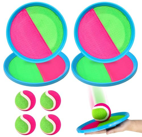 Idota Juegos de Pelota para Niños, Juegos de Playa con 4 Discos de Captura y 4 Pelotas, Juegos Aire Libre Niños