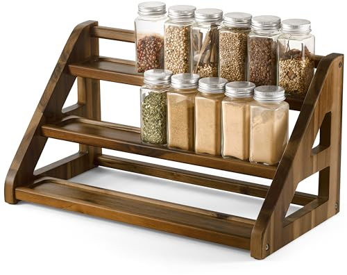Tinamo Acacia Wood Spice Rack, 3-Tier Spice Rack Organizer for Countertop