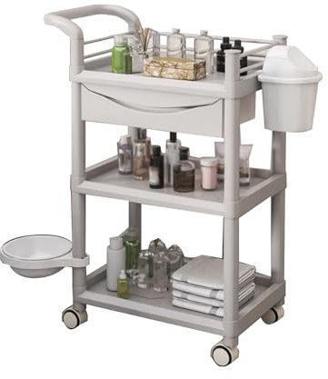 Carrello portaoggetti a 3 livelli con cassetto, lavabo rimovibile e bidone della spazzatura, versatile carrello per clinica, per casa, salone di bellezza e ufficio (colore 1)