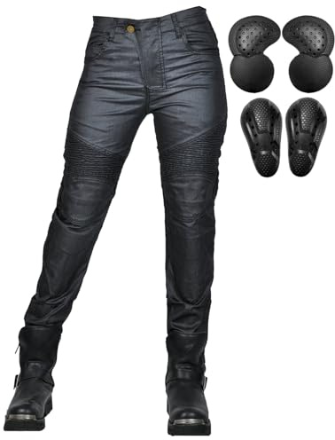 QIYUANT Pantaloni Moto Donna Jeans Stretch Resistenza allo Strappo Casual Uomo Vintage Pantalone Biker Motociclista con Protezioni Rimovibili Potenziate (Nero, S)