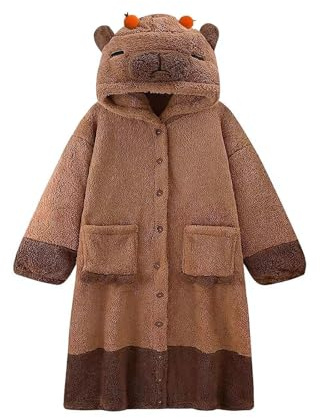 Albornoz de Capibara para Mujer, Bata de Dibujos Animados, Adorable Albornoz de Animal, Albornoz Cálido y Esponjoso, Albornoz Marrón con Capucha, Pijamas para Chicas Adolescentes, Linda Bata de Forro