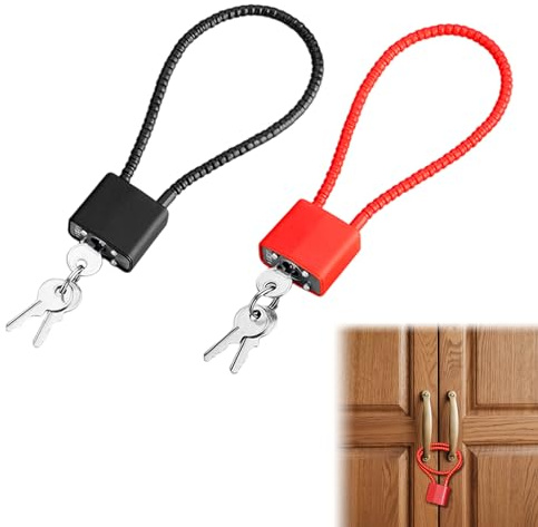 2Pcs Steel Rope Padlocks with Keys, 38cm Long Shackle Wheelie Bin Locks | Long Shackle Small Padlock with Keys Outdoor, Flexible Cable Lock for Gym Locker Shed Suitcase Gate Bicycle (Black+Red)