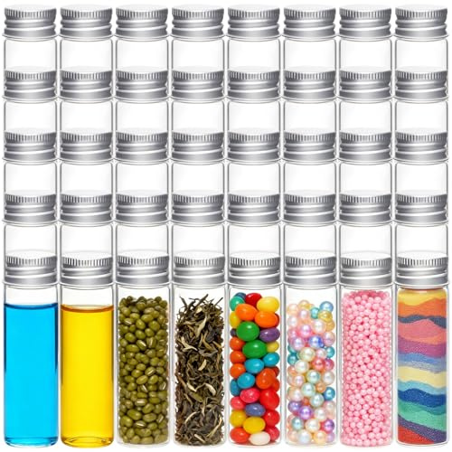 40 Pièces 50ml Tubes à Essai en Verre avec Bouchons à Vis, Bouteille Sensorielle Vide Eprouvette Transparent pour Fleurs, Tube à Essai pour Sels de Bain, Épices, Bonbons, Favoris de Mariage