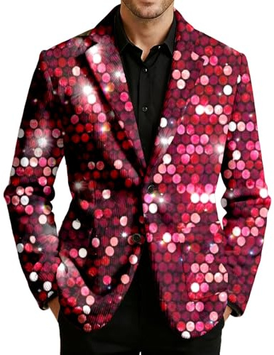 WAZHAKU Sakko Blazer brillante para hombre, disfraz de carnaval de los años 80, color metálico, chaqueta de pana para traje, abrigo de traje de 60 a 70 años, brillante, disfraz de discoteca, chaqueta