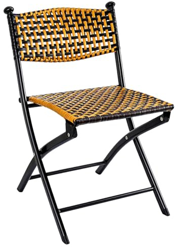 SUNNYNEST Portable Rattan Folding Chair, Carbon Steel Frame Outdoor Camping Chair, Comfortable Breathable Seat, Foldable Garden Chair for Picnic, Balcony, Patio, Indoor & Outdoor Use