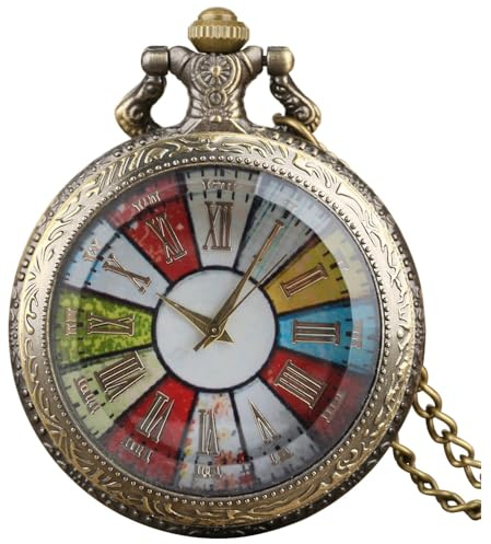 VIGOROSO Open Face Roman Numeral Necklace Pendant Antique Steampunk Pocket Watch