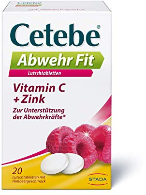 CETEBE GlaxoSmithKline Consumer Healthcare Abwehr Fit für´s Immunsystem - Lutschtabletten mit Vitamin C und Zink zur Unterstützung der Abwehrkräfte - mit Himbeergeschmack - 1 x 20 Lutschtabletten