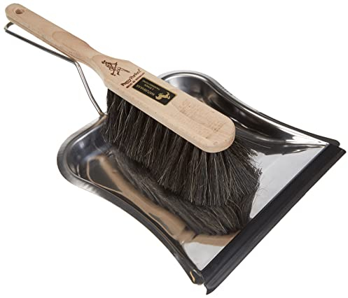 Kehrgarnitur Edelstahl Rosshaar Premium 2 Zonen Besen & Schaufel Gummilippe