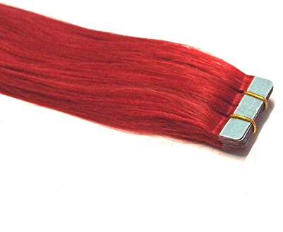 Tape In/On 100% Echthaar Remy Hair Extensions Haarverlängerung 2,5g / Tresse (50cm - 10 Tressen- #Red)