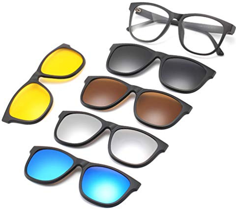Embryform 5-Pack Occhiali da Sole Polarizzati Clip-on+1 Frame,Occhiali da Sole Clip On Polarizzati Magnetici Telaio in Plastica per Guida Notturna
