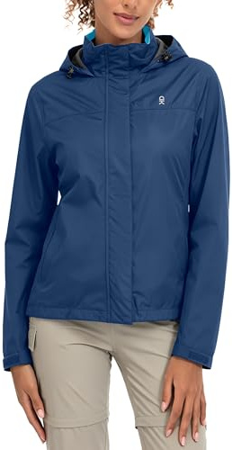 Little Donkey Andy Women’s Waterproof Rain Jacket Lightweight Outdoor Windbreaker Rain Coat Shell for Hiking, Travel Mosaic Blue L