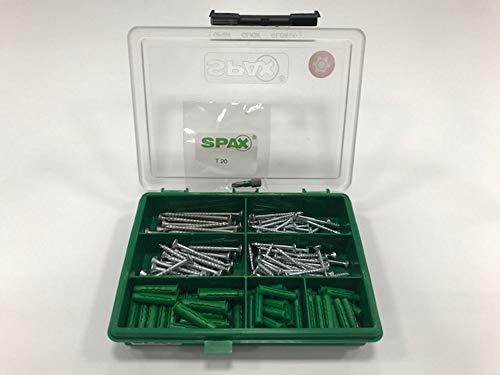 SPAX gama pequeña, juego de tornillos con 4 medidas + tacos, 160 unidades, cabeza avellanada, T-STAR plus, WIROX - 4000001991179