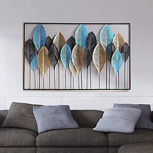 Composizione Di Foglie Stilizzate - Quadro In Metallo, Scultura Da Parete, Realizzato Totalmente A Mano Con Tecniche Artigianali, Per Soggiorno Interno Camera Da Letto Per Esterni(Size:123 x 79CM)
