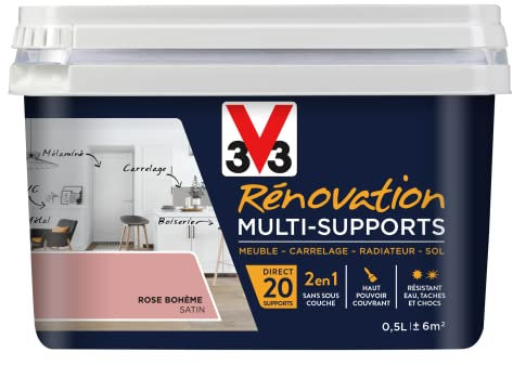 V33 Peinture rénovation multi-supports, Rose bohème satin 0,5L