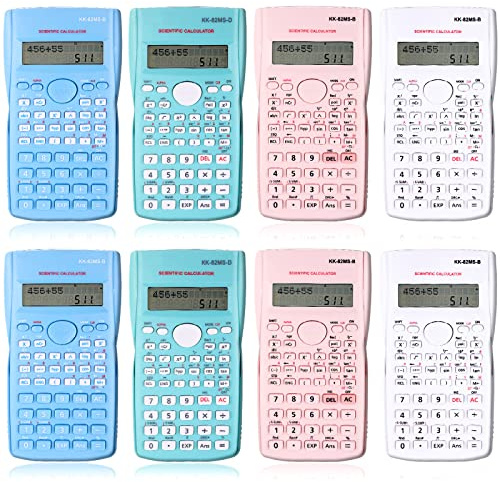8 Pieces 2 Line LCD Engineering Scientific Calculator Non Graphing Scientific Calculator for Engineering Students Function Calculators for School Financial Business Office, Pink, Blue, Green, White