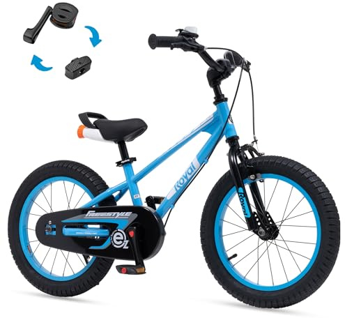 RoyalBaby EZ Kids Bike, 16 Inch Balance Pedal Convertable Bicycle, Easy Learn Balancing to Biking Boys Girls Ages 4-7 Years Beginners, 16 Wheel Blue