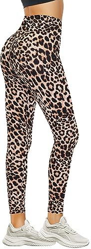 DDOBB Leggings for Women High Waisted Black Leggings Tummy Control Stretchy Pants Trousers for Gym Yoga Running Sport Regular&Plus Size(D-Leopard,S-M)