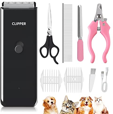 Professional Cat Grooming Kit-Dog Clipper Set for Pet Hairs Lower Noise | Pet Clippers Grooming Kit,Rechargeable Pet Hair Clippers Shavers Set, Waterproof,for Puppy, Rabbits, Cats,2 Guide Comb,Black