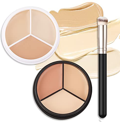 2 pcs Tri-color Face Concealer Contour Palette With Brush,Ivory Cream