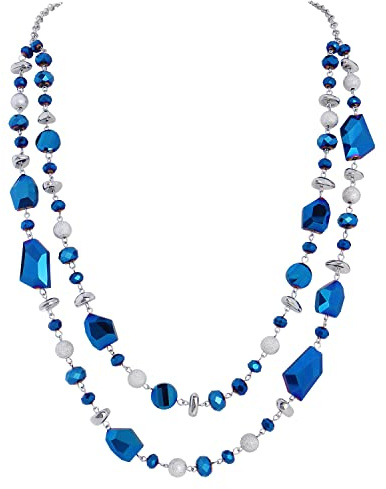 Bocar 2 Layer Long Beaded Necklace Crystal Beads Strand Fashion Jewellery for Women(NK-10640-Victoria Blue)