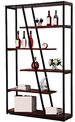 CASEGO Steel and Wood Five-story Floor-standing Wine Rack Environmental Protection Board Multi-functional Storage Commercial Display Cabinet (Teak)
