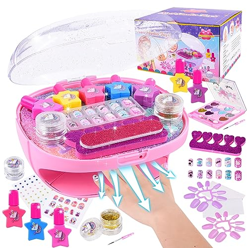 FORMIZON Nagelstudio Kinder Mädchen, Geschenke für Mädchen Nagellack Set, Nagelkunst Kinder 6 7 8 9, DIY Schminkkoffer Spielzeug, Kinderschminke Set mit Nageltrockner für Geburtstag Weihnachten