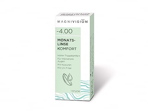 MAGNIVISION Monatslinse Komfort weiche Kontaktlinsen für -3,00 Dioptrien | 1 Stück | BC 8.6 | DIA 14.2 | Kontaktlinse mit Hyaluron und UV-Filter für empfindliche Augen | ohne Konservierungsstoffe