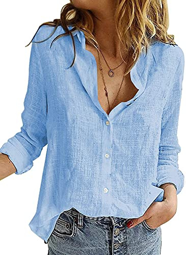 Livonmone Womens Blouse Casual Long Sleeve V Neck Shirts Tops Button Down Basic Loose Tunic T Shirts