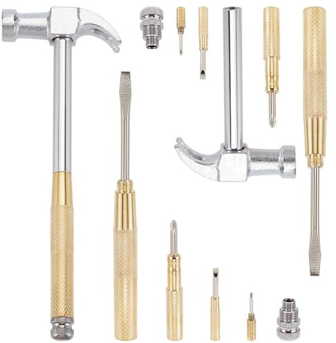 OLYCRAFT 2 Sets 6 in 1 Metal Hammer & Screwdriver Set Multifunctional Metal Mini Hammers Small Multitool Hammer with Slotted/Flat Head Phillips Screwdriver Hammers Tools for Home Repair - Silver Gold