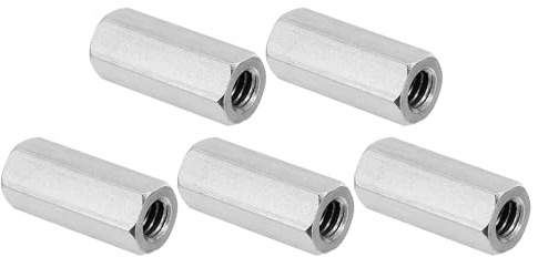 PATIKIL 1/4 tum-20 UNC 304 rostfritt stål sexkantkopplingsmuttrar, 5 st. 1,18 tum/30 mm långmuttrar, gängade hylsmuttrar, sexkantmuttrar, rostfritt stål kopplingsmuttrar, gängade muttrar, gänginsats