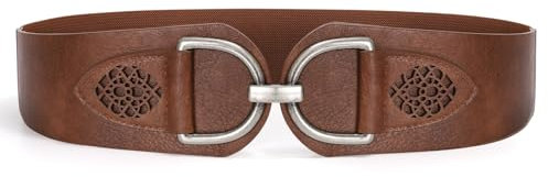 VONMELLI Vintage Gürtel für Damen Dehnbar Breiter Taillengürtel mit Dicker Schnalle Elastischer Breiter Gürtel für Kleider und Mäntel Kaffee Passform Taillenumfang 84-94cm