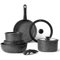 11-Piece Non-Stick Cookware Set with Frying Pans, Saucepans, Saute Pan, Oven-Safe & Dishwasher-Safe, Removable Handle, Induction & Gas Compatible (Black)