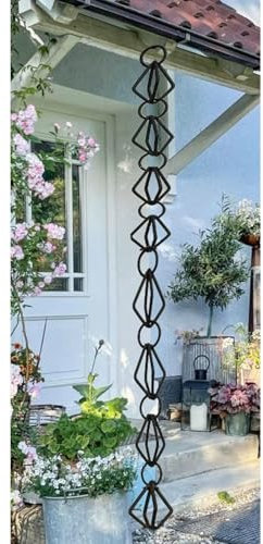Innovz Regenkette Dekorative Regenketten mit Rautengliedern, Schwarze Regenfängerkette aus Aluminium, 7 Fuß, 8 Fuß, 9 Fuß, 10 Fuß, Ersatz-Fallrohr für Dachrinnen, Wasserumleitungskette(B,1.5m/4.9ft)