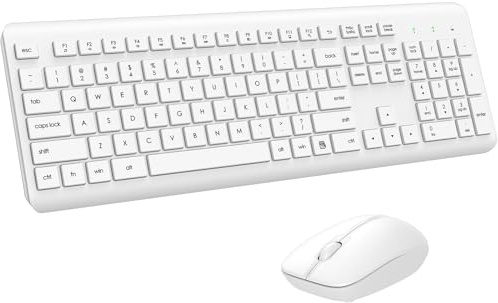 Wireless Keyboard and Mouse Combo, Full Size Silent Ergonomic Keyboard and Mouse, Long Battery Life, Optical Mouse, 2.4G Lag-Free Cordless Mice Keyboard for Computer, Mac, Laptop, PC, Windows(White)