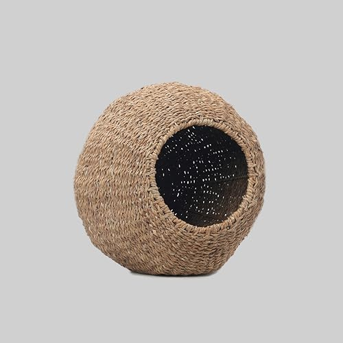 Handcrafted Seagrass Pet House with Soft Cushion – Cozy & Durable! (Light beige, One with Cushion)